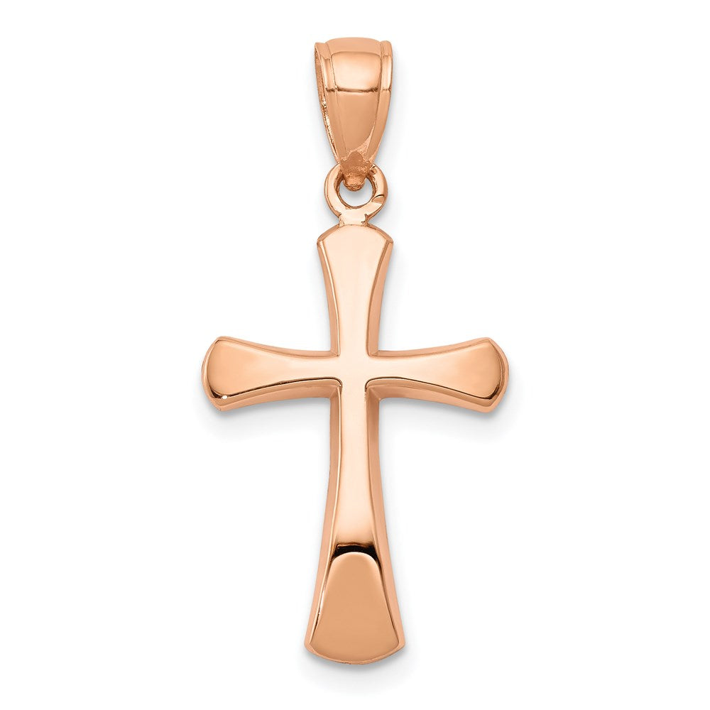 14K Rose Gold Polished Beveled Cross w/ Round Tips Charm