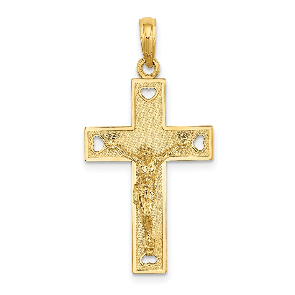 14K Cut-Out Heart w/I LOVE JESUS on Reverse Crucifix Charm