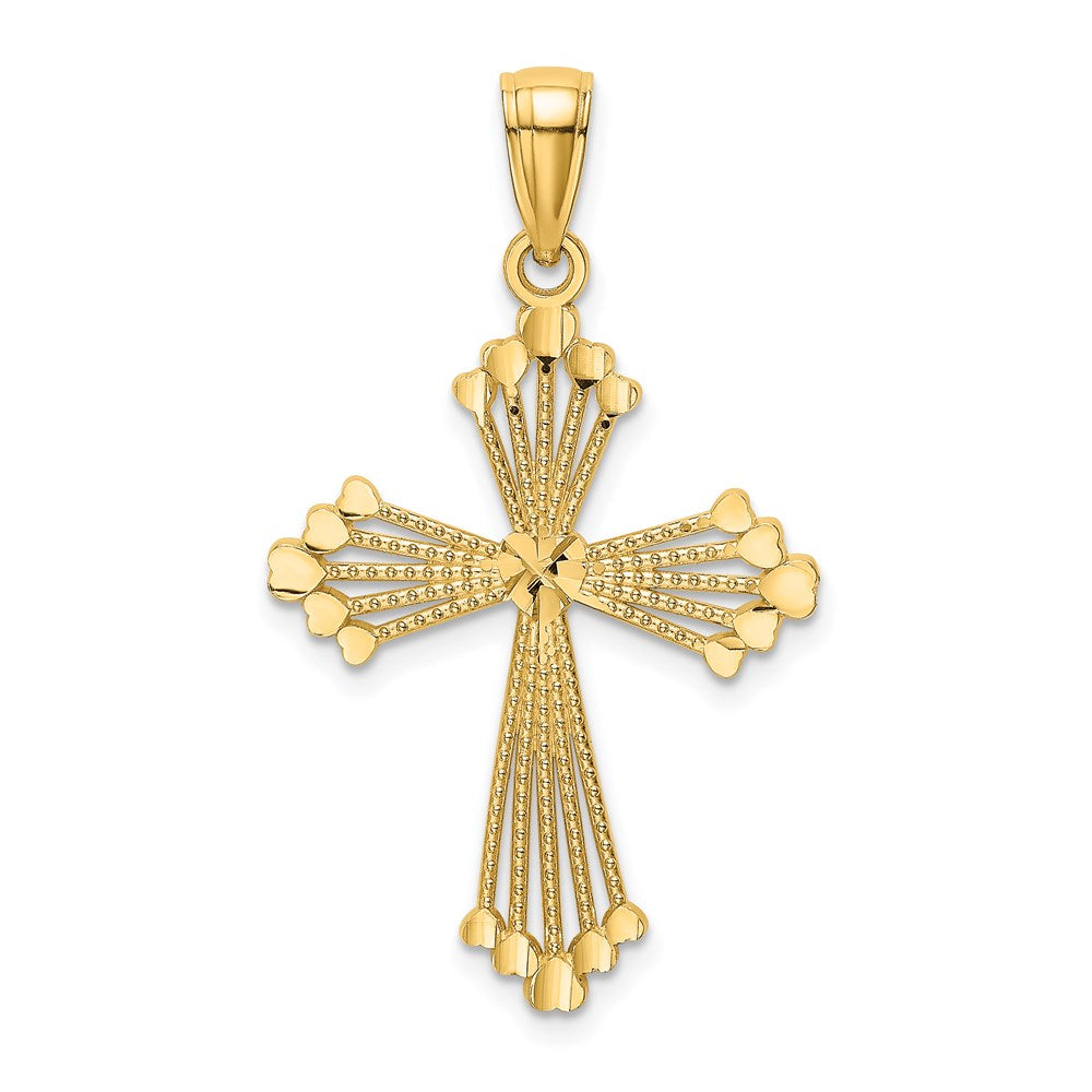 14K D/C and Cut-Out Stripes W/ Heart In Center Cross Charm