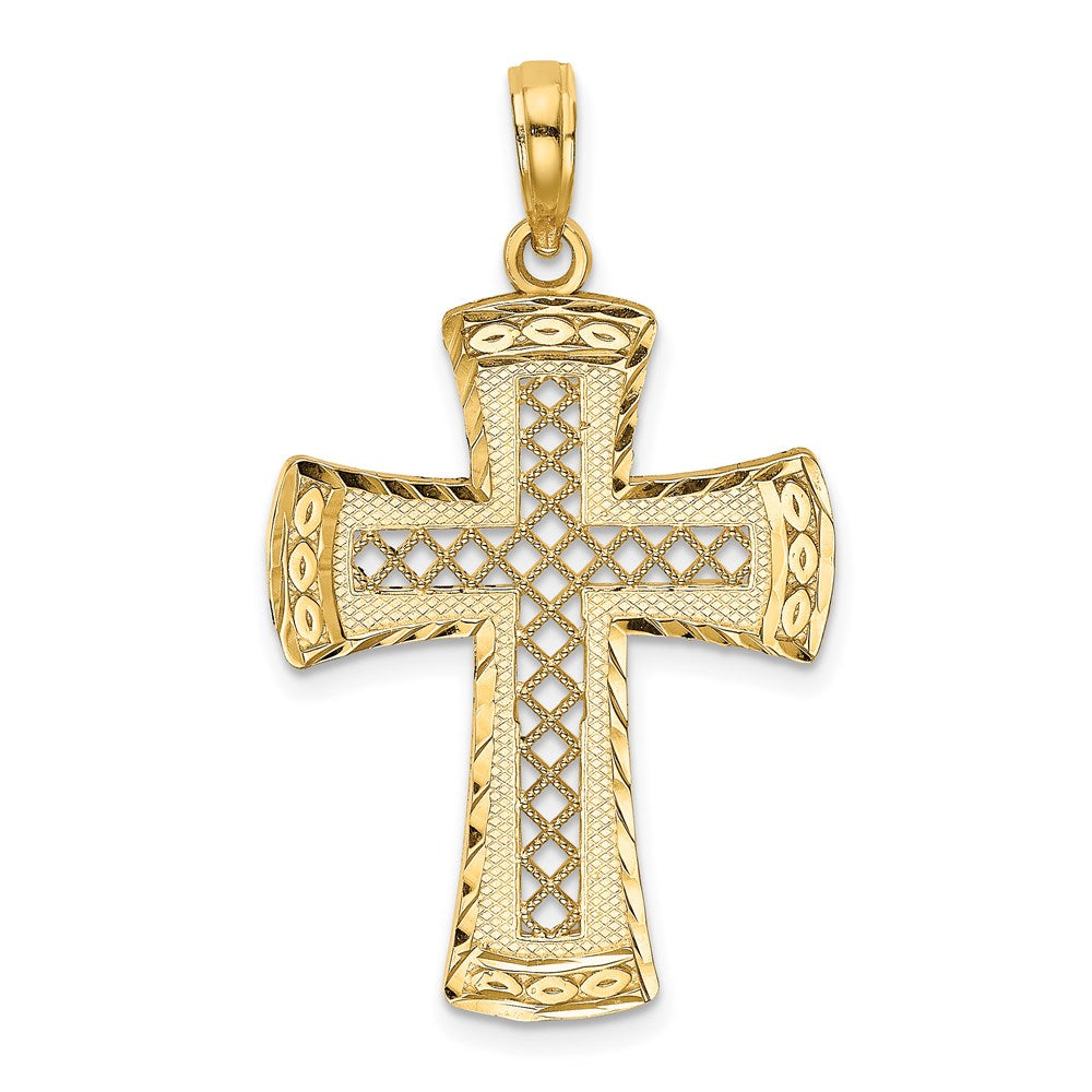 14K D/C  W/Satin Edge Lattice Cross Charm