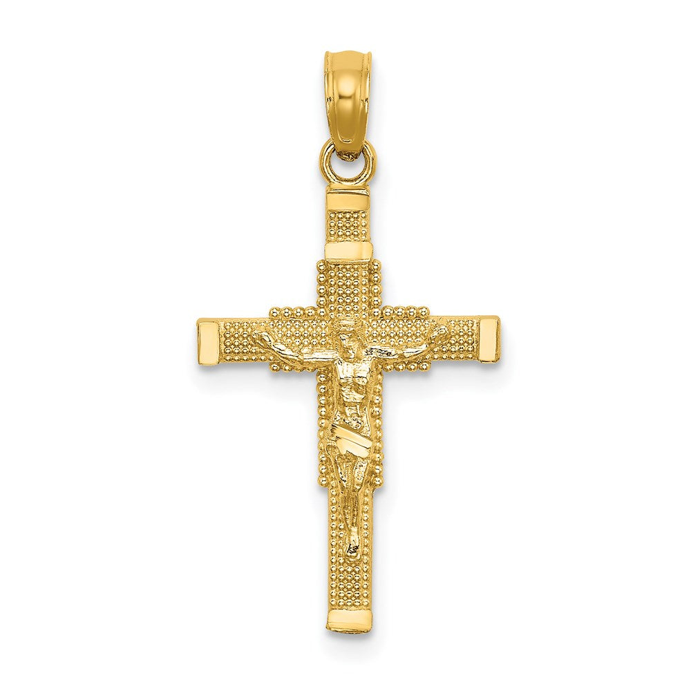 14K Beaded Accent w/ Cross Behind Crucifix Charm