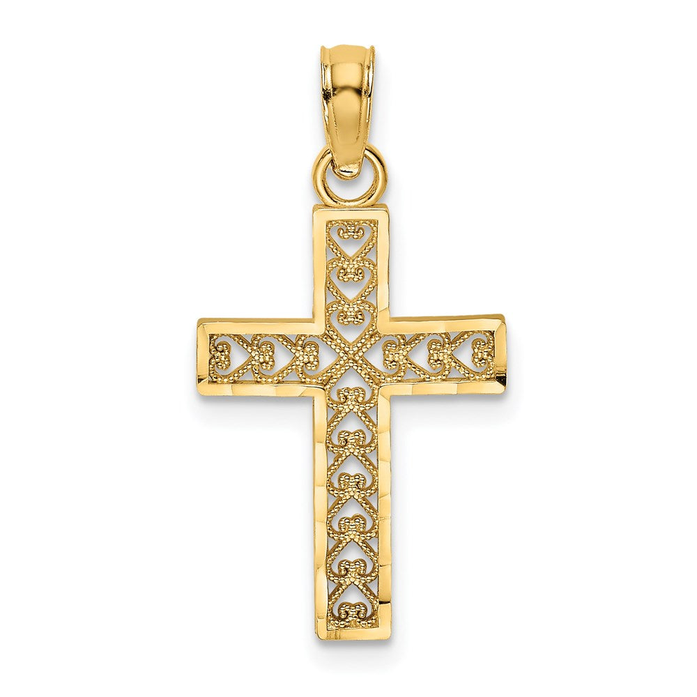 14K D/C Edge and Filigree Center Cross Charm