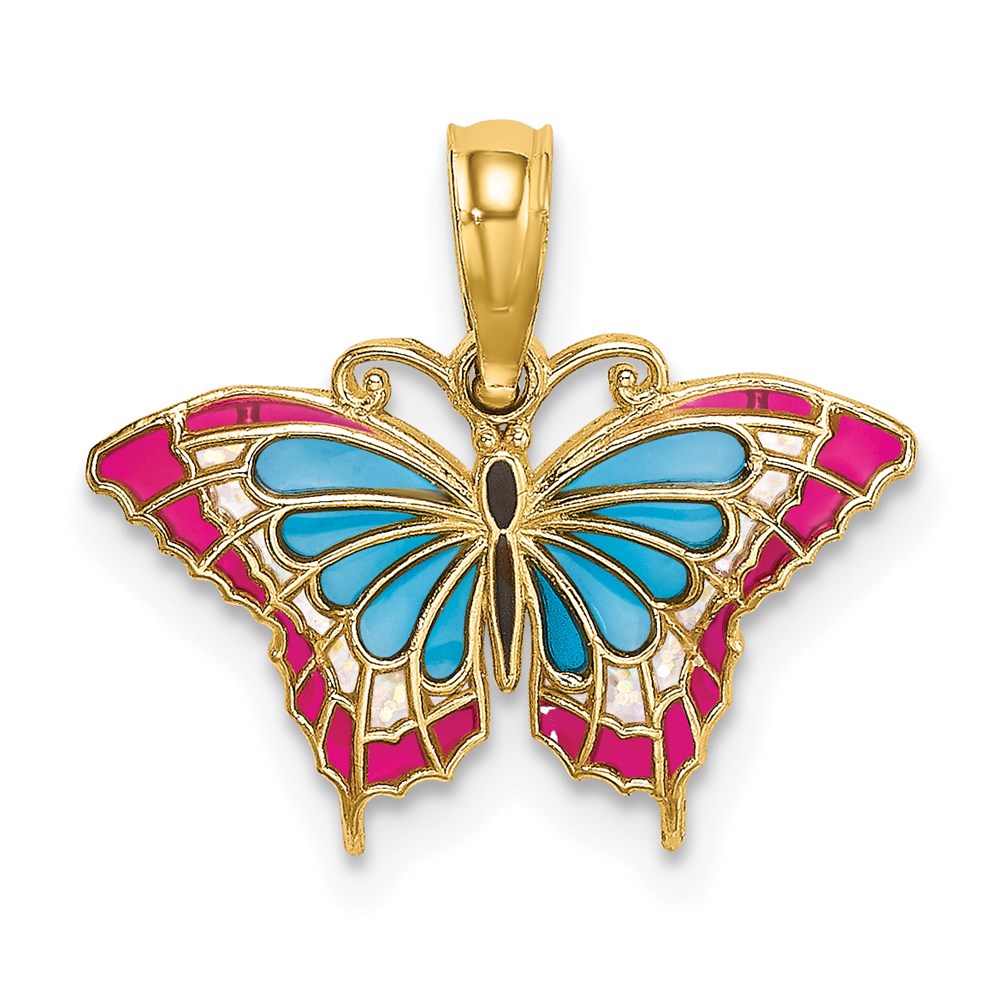 14K Small Enameled Blue and Red Butterfly Charm