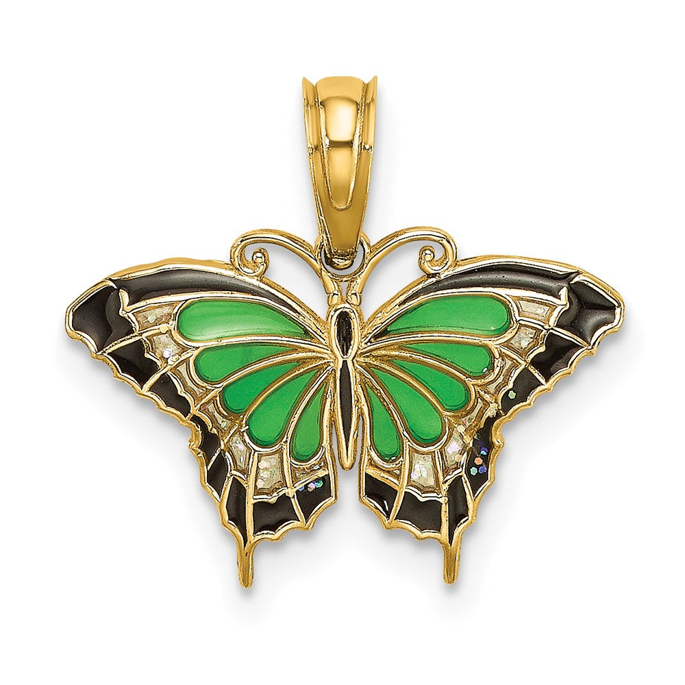 14K Small Green Enameled Butterfly Charm