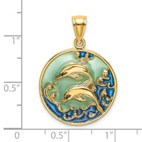 Load image into Gallery viewer, 14K 2-D Dolphins w/Blue Enameled Charm

