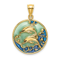 Load image into Gallery viewer, 14K 2-D Dolphins w/Blue Enameled Charm
