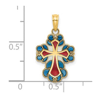 Load image into Gallery viewer, 14K Blue, White and Red Enameled w/ Lace Trim Cross Charm
