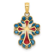 Load image into Gallery viewer, 14K Blue, White and Red Enameled w/ Lace Trim Cross Charm
