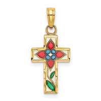 Load image into Gallery viewer, 14K Enameled W/ Flower Cross Charm
