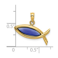 Load image into Gallery viewer, 14K Horizontal Blue Enameled Ichthus Charm
