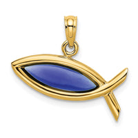 Load image into Gallery viewer, 14K Horizontal Blue Enameled Ichthus Charm

