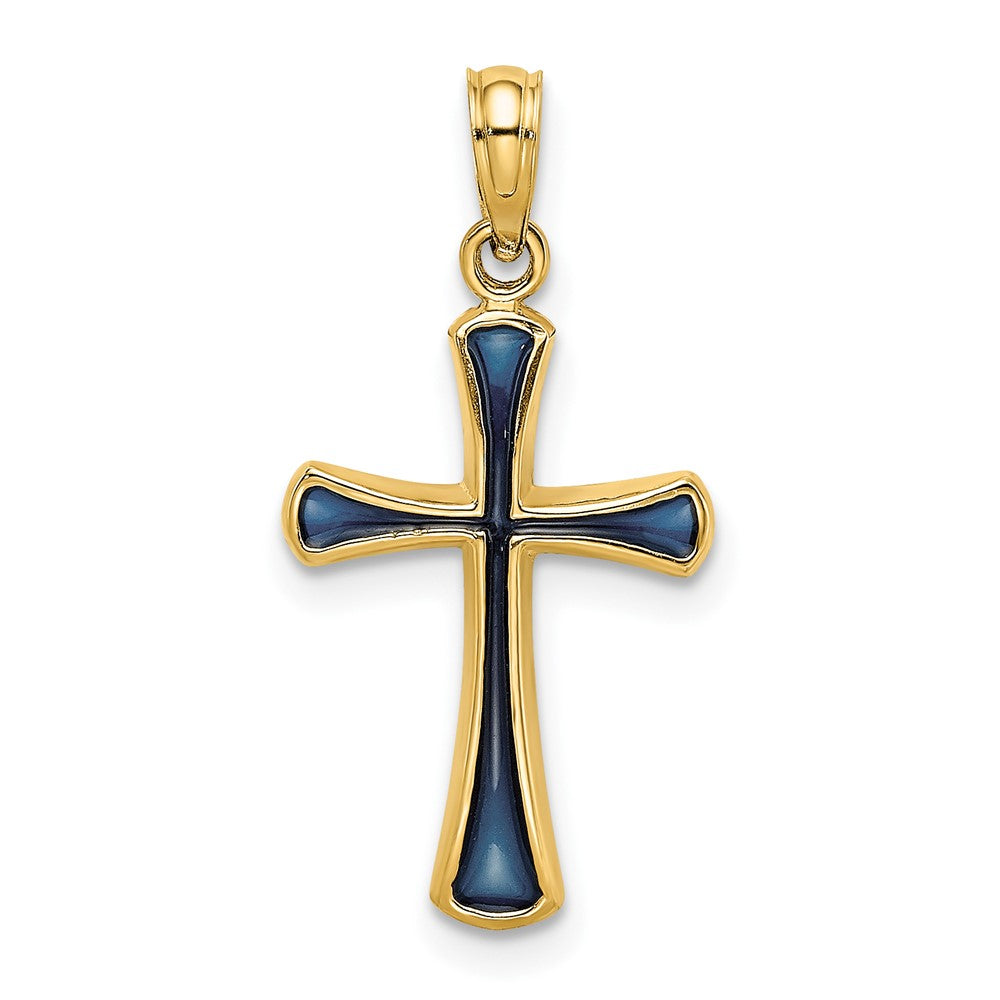 14K Blue Enameled Tapered Cross Charm