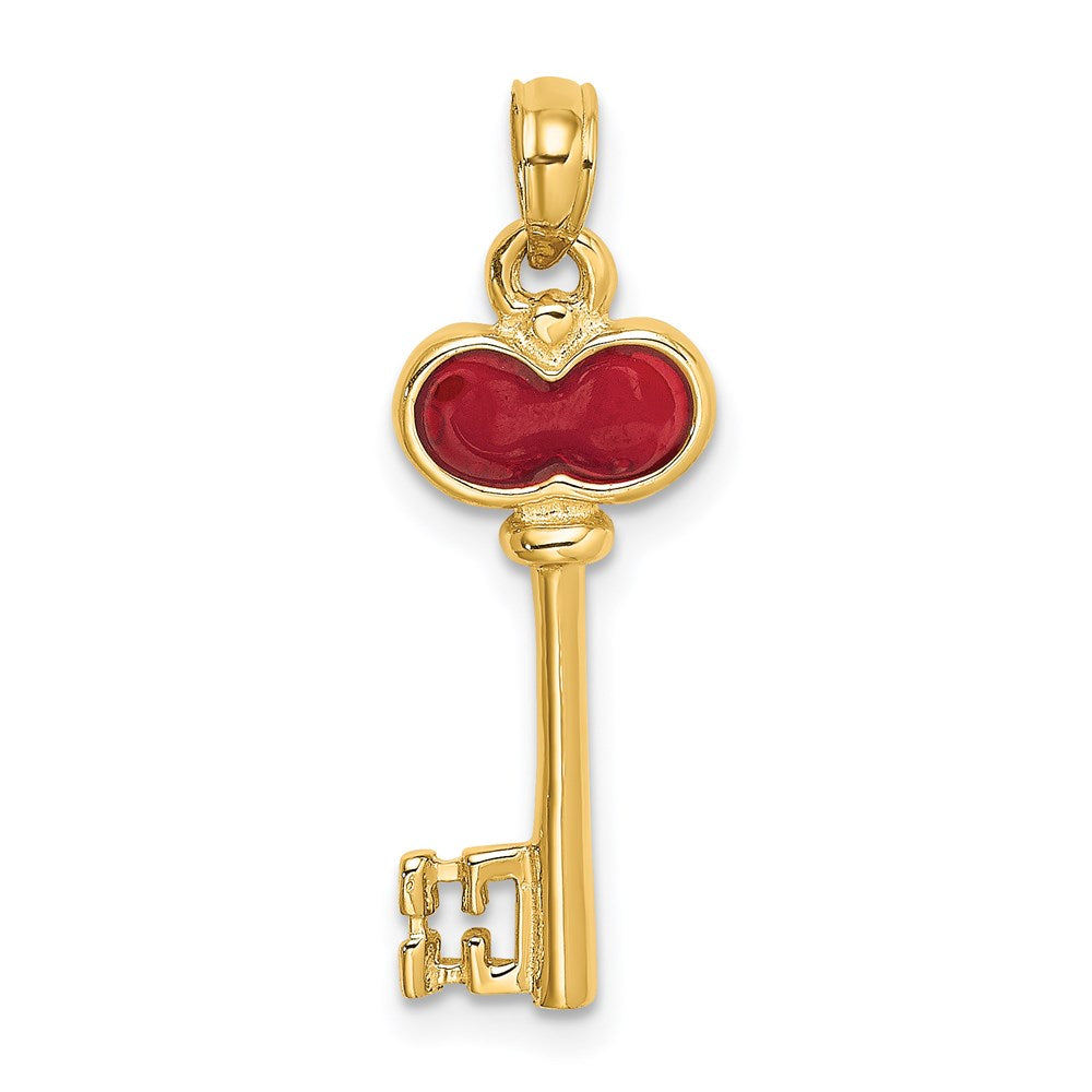14K Polished 3D Enameled Heart Key Charm