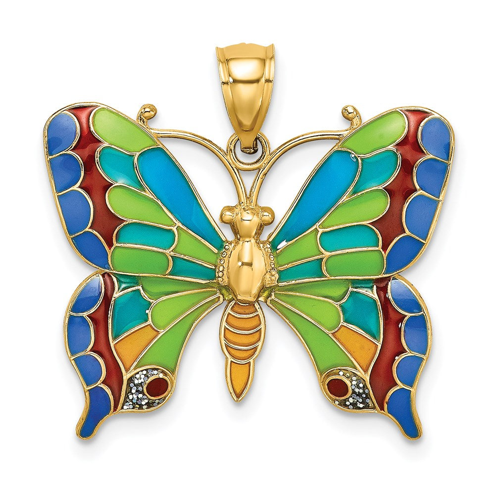 14K Enameled Butterfly Pendant