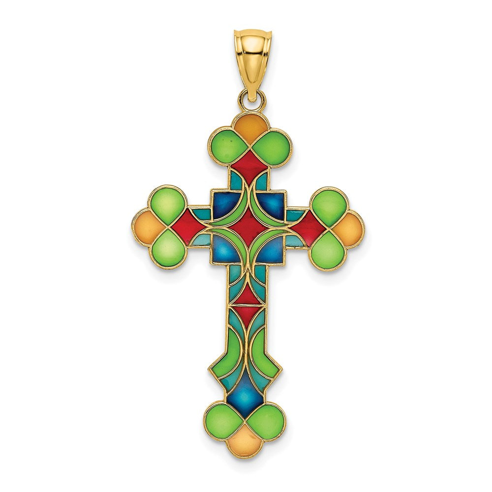 14K Multi Color Enameled Cross Charm