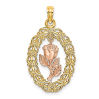 Load image into Gallery viewer, 14k Two-Tone Textured Oval Frame Dangling Rose Charm
