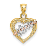 Load image into Gallery viewer, 14k Yellow and Rose Gold w/ White Rhodium LOVE Heart w/ Arrow Charm
