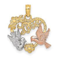 Load image into Gallery viewer, 14k Yellow and Rose Gold w/Rhodium LOVE w/Doves Heart Charm
