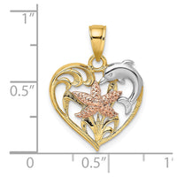 Load image into Gallery viewer, 14K Two-tone w/White Rhodium Dolphin and Starfish In Heart Charm
