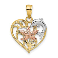 Load image into Gallery viewer, 14K Two-tone w/White Rhodium Dolphin and Starfish In Heart Charm
