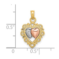 Load image into Gallery viewer, 14k Yellow and Rose Gold w/White Rhodium Textured Hearts Charm
