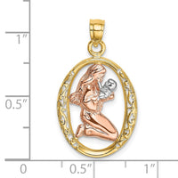 Load image into Gallery viewer, 14k Two-tone WIth White Rhodium Mother and Baby In Oval Frame Charm
