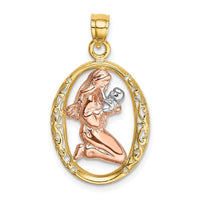 Load image into Gallery viewer, 14k Two-tone WIth White Rhodium Mother and Baby In Oval Frame Charm
