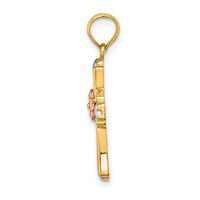 Load image into Gallery viewer, 14K Two-tone w/White Rhodium Cross w/Flower and Heart Charm
