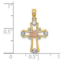 Load image into Gallery viewer, 14K Two-tone w/White Rhodium Cross w/Flower and Heart Charm
