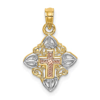 Load image into Gallery viewer, 14K Two-tone w/White Rhodium Cross Inside Frame Charm
