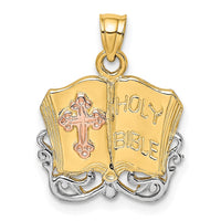 Load image into Gallery viewer, 14K Two-tone w/White Rhodium Holy Bible w/Cross Charm
