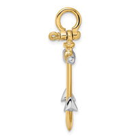 Load image into Gallery viewer, 14K w/Rhodium 3-D Anchor w/Long T Bar and Shackle Bail Charm
