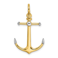 Load image into Gallery viewer, 14K w/Rhodium 3-D Anchor w/Long T Bar and Shackle Bail Charm
