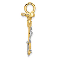 Load image into Gallery viewer, 14K Two-tone 3-D Textured Anchor w/Rope w/Shackle Bail Charm
