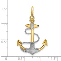 Load image into Gallery viewer, 14K Two-tone 3-D Textured Anchor w/Rope w/Shackle Bail Charm

