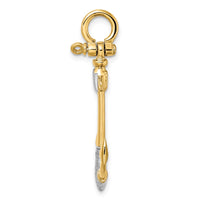 Load image into Gallery viewer, 14K w/Rhodium 3-D Textured Anchor W/ Shackle Bail Charm
