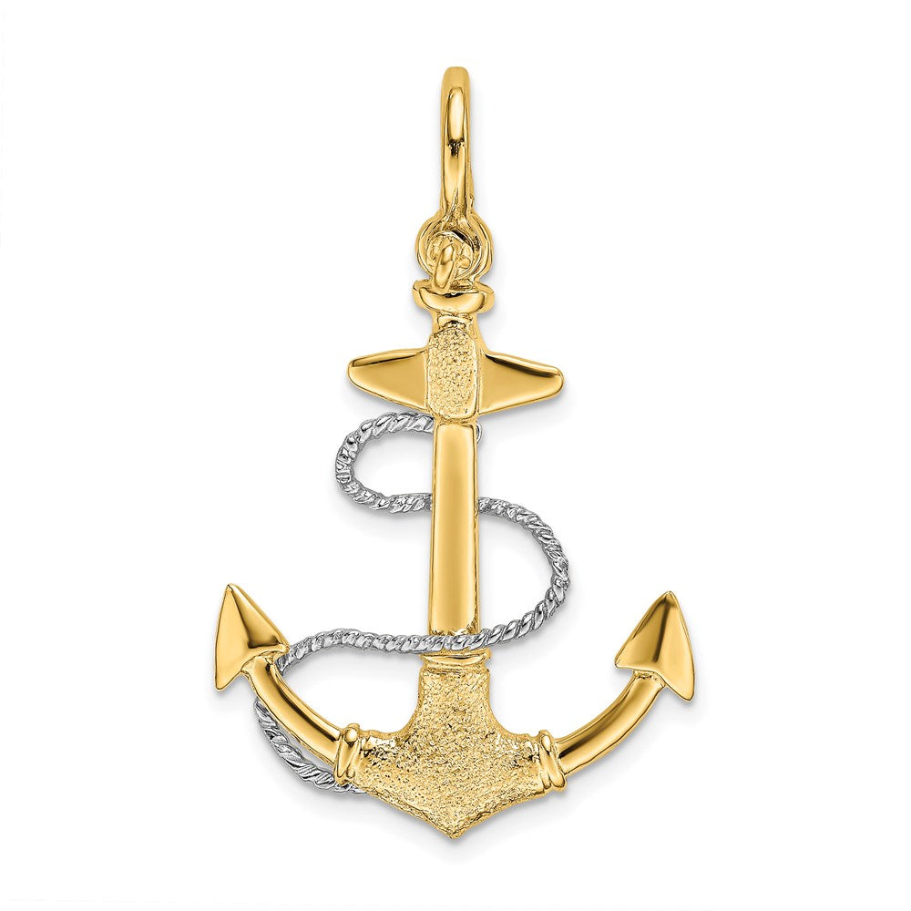14K Two-tone 3-D Small Anchor w/Rope and Shackle Bail Charm