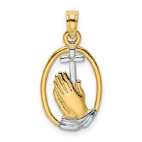 Load image into Gallery viewer, 14K W/ Rhodium Praying Hands and Cross Charm
