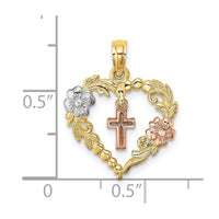 Load image into Gallery viewer, 14K Two-tone w/White Rhodium Heart w/Cross and Flowers Charm
