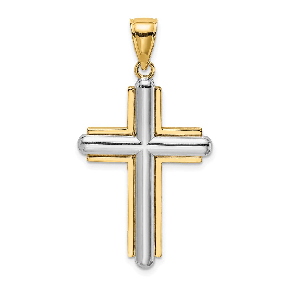 14K Two-tone Beveled Cross Charm