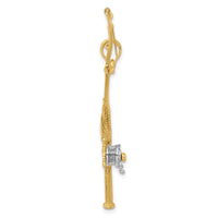 Load image into Gallery viewer, 14K w/Rhodium 3-D Moveable Fishing Pole W/ Reel Charm
