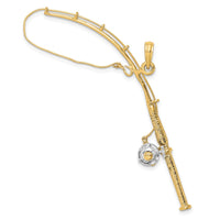 Load image into Gallery viewer, 14K w/Rhodium 3-D Moveable Fishing Pole W/ Reel Charm
