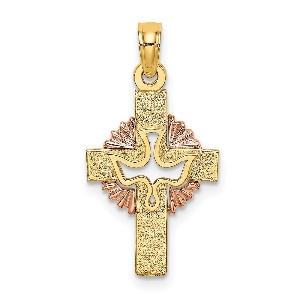 14K Two-Tone Cut-Out Dove On Cross Charm