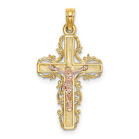 Load image into Gallery viewer, 14k Two-Tone w/ Lace Trim Crucifix Charm
