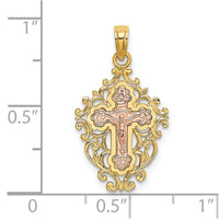 Load image into Gallery viewer, 14k Two Tone w/ Lace Trim Crucifix Charm

