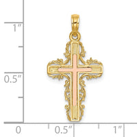 Load image into Gallery viewer, 14K Two-Tone w/ Lace Trim Cross Charm
