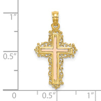 Load image into Gallery viewer, 14K Two-Tone Cross w/ Lace Trim Charm

