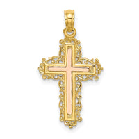 Load image into Gallery viewer, 14K Two-Tone Cross w/ Lace Trim Charm
