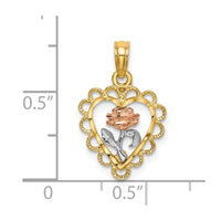 Load image into Gallery viewer, 14k Two-tone White Rhodium Heart w/ Rose and Lace Trim Charm
