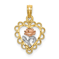 Load image into Gallery viewer, 14k Two-tone White Rhodium Heart w/ Rose and Lace Trim Charm
